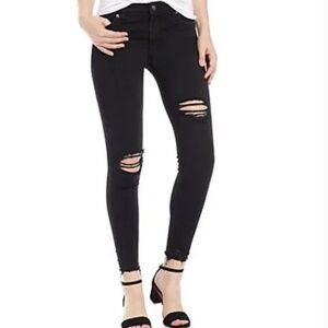 Free People Womens Shark Bite Distressed Raw Hem‎ Skinny Jeans 30R Faded Black
